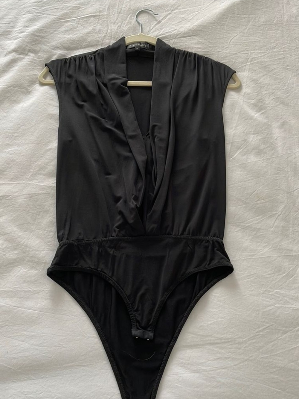 Sleeveless Black Draped V-Neck Bodysuit